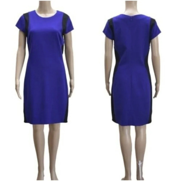 DIANE VON FURSTENBERG Womens Sheath Dress 6 Pele Blue Black Colorblock Ponte - Picture 1 of 10